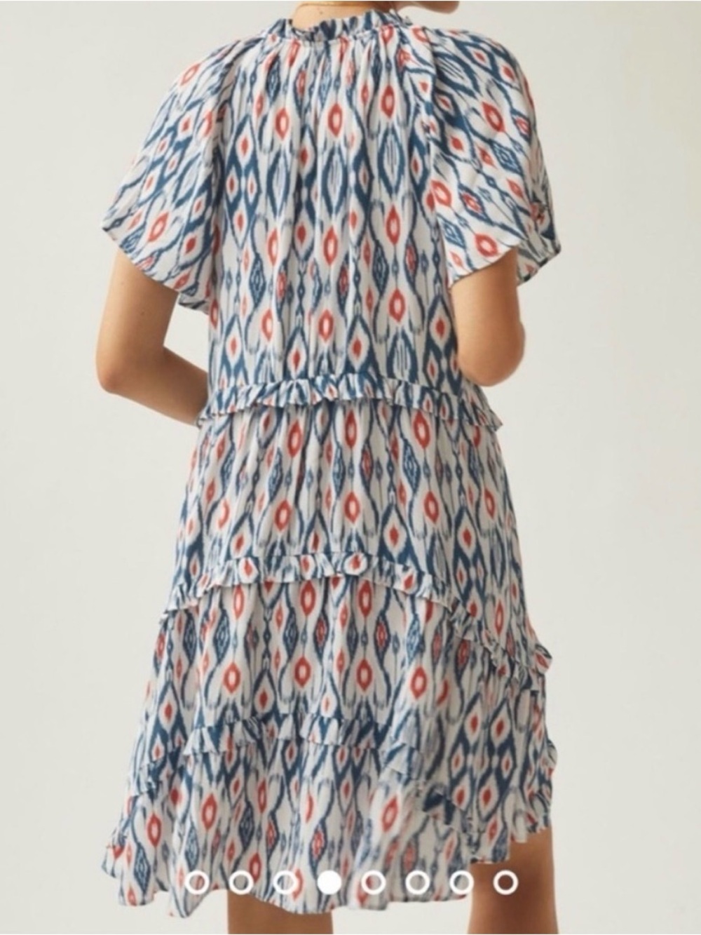 Anthropologie Blue & Red Ikat Tiered V‑Neck Mini Dress - Picture 4 of 5